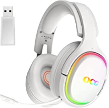 OCG Gaming Headsets 2.4GHz Bluetooth Wireless Gaming Headphones for PS5 PS4 PC with Retractable Microphone,RGB Light Wireless Headset Wired Mode for Mac Switch PS2 White