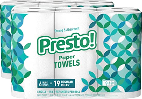 Amazon Brand - Presto! Flex-a-Size Paper Towels, Huge Roll, 12 Count = 38 Regular Rolls