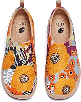 UIN Women's Slip On Sneakers Casual Loafers Knitted Art Painted Comfort Soft Walking Shoes