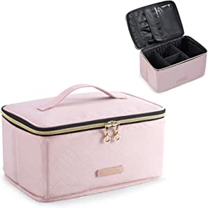 Large Makeup Case, LIGHT FLIGHT Travel Makeup Bag Cosmetic Case Organizer Portable Storage Bag with Adjustable Dividers for Cosmetics Makeup Brushes Toiletry Digital Accessories (Medium, Pink)