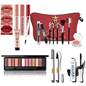 All in One Makeup Kit For Women, 12 Colors Eyeshadow Palette, 3PCS Lipstick, BB Cream Foundation, Blush, Brushes, Eyeliner & Mascara, Eyebrow Pencil, Contour Stick With Cosmetic Bag for Teens Christmas Makeup Gift Set