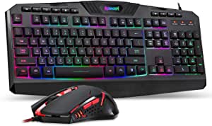 Redragon S101 Wired Gaming Keyboard and Mouse Combo RGB Backlit Gaming Keyboard with Multimedia Keys Wrist Rest and Red Backlit Gaming Mouse 3200 DPI for Windows PC Gamers (Black)