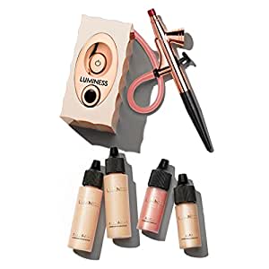 Luminess Air Icon Pro Airbrush System with 4-Piece Foundation Starter Kit, Medium Coverage - Quick, Easy & Long Lasting Application - Includes Silk 4-In-1 Foundation, Highlighter and Blush